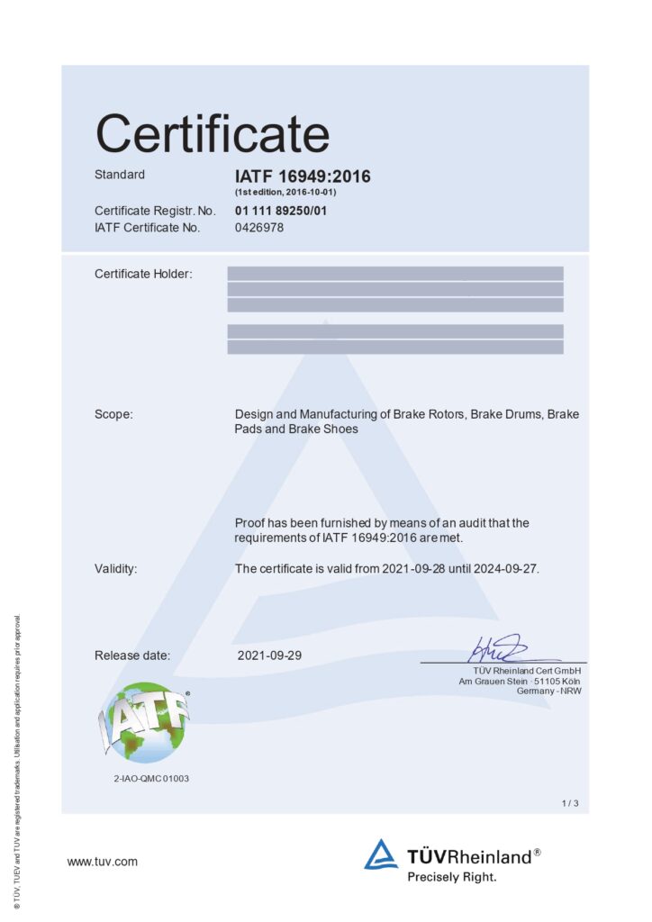 Certificate IATF-16949